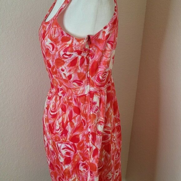 Garnet Hill Red & Pink Spring Floral Cotton Fit & Flare Dress Size 10 Petite - Picture 4 of 12